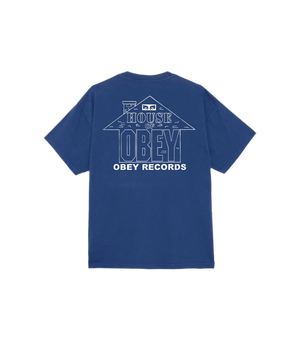 OBEY - HOUSE OF OBEY RECORDS HEAVYWEIGHT T-SHIRT BLU